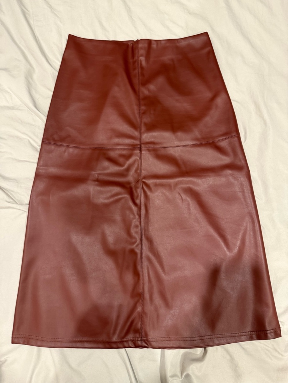 Faux Leather A-Line Skirt in Burgundy